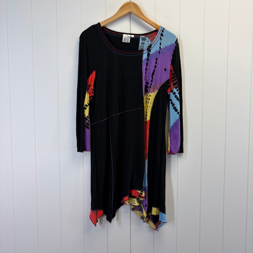 Parsley & Sage Boho Lagenlook Tunic Top Womens Size L Artsy Abstract Scandi Cozy